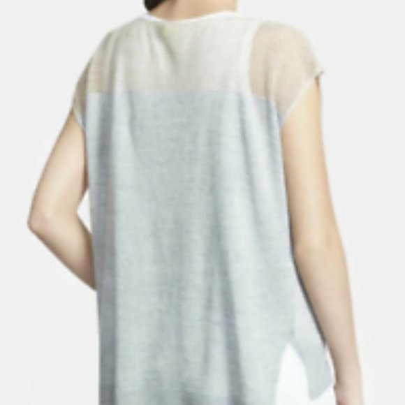 Eileen Fisher Delave Organic Linen Contrast Yoke Bateau Neck Top Pearl Gray Top - Picture 3 of 3
